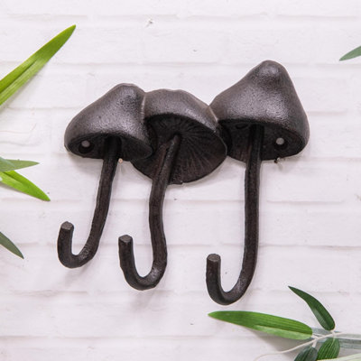 Annibells Cast Iron Mushrooms Metal Coat Garden Rustic 3 Wall Hooks Indoor / Outdoor from B&Q