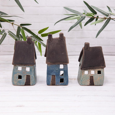 Annibells 3 Blue Ceramic Tea Light Holder Coastal House Village from B&Q