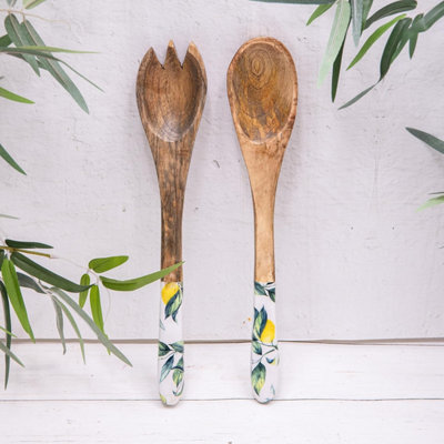 Annibells Mango Wood Enamelled Lemon Serving Fork & Spoon (17471)Fork & Spoon from B&Q