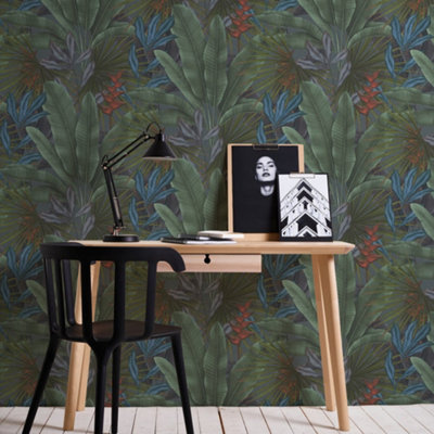 Galerie Welcome Home Purple Lilac Tropical Leaves Wallpaper from B&Q