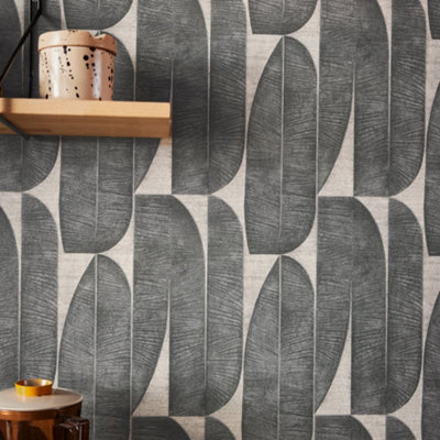 Galerie Welcome Home Black Geometric Leaf Wallpaper from B&Q