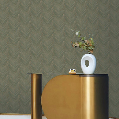 Galerie Designer Colours Green Feather Print Wallpaper from B&Q