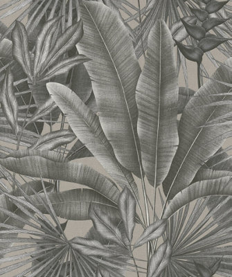 Galerie Welcome Home Silver Grey Tropical Leaves A4 Wallpaper Sample from B&Q