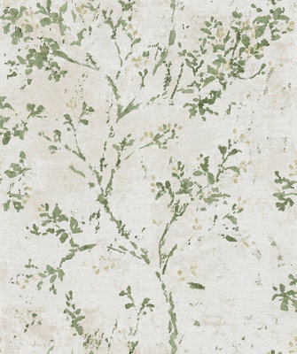 Galerie Welcome Home Green Rustic Blossom A4 Wallpaper Sample from B&Q