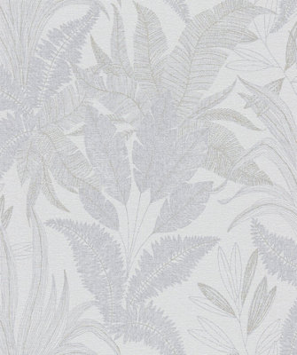 Galerie Welcome Home Silver Grey Botanical Leaves A4 Wallpaper Sample from B&Q