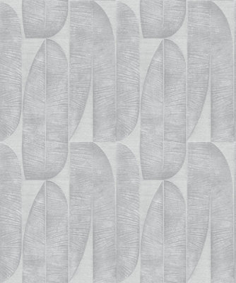 Galerie Welcome Home Silver Grey Geometric Leaf A4 Wallpaper Sample from B&Q