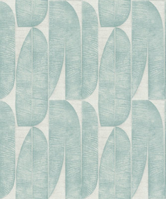 Galerie Welcome Home Blue Geometric Leaf A4 Wallpaper Sample from B&Q