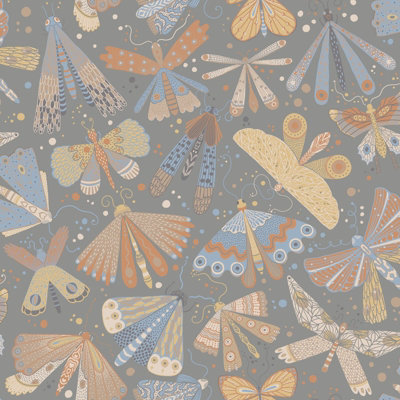 Galerie Sommarang 2 Grey/blue Flyga Dragonflies A4 Wallpaper Sample from B&Q
