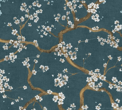 Galerie Horizon Blue Cherry Blossom A4 Wallpaper Sample from B&Q