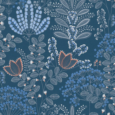 Galerie Flourish Blue Floral A4 Wallpaper Sample Fl61128 from B&Q