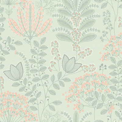 Galerie Flourish Green Floral A4 Wallpaper Sample Fl61127 from B&Q
