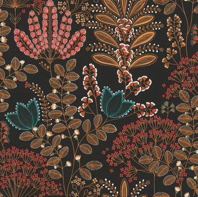 Galerie Flourish Black Floral A4 Wallpaper Sample Fl61129 from B&Q