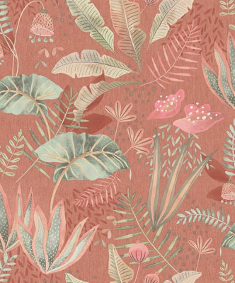 Galerie Flourish Orange Floral A4 Wallpaper Sample Fl61122 from B&Q