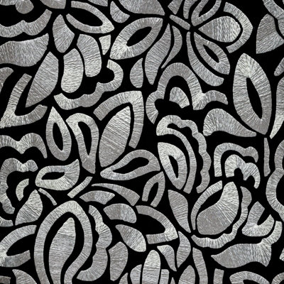 Galerie Pepper Lana Black Flocked Fabric Brussels Floral Lace A4 Wallpaper Sample from B&Q