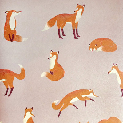 Galerie Great Kids Rose Smooth Glitter Friendly Foxes A4 Wallpaper Sample from B&Q