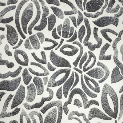 Galerie Pepper Lana Silver Flocked Fabric Brussels Floral Lace A4 Wallpaper Sample from B&Q