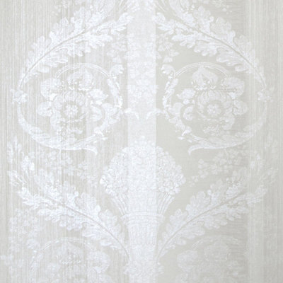Galerie Adonea Nerites Antique White Metallic Damask Stripe Smooth A4 Wallpaper Sample from B&Q