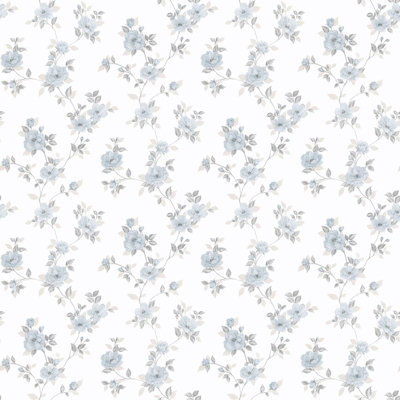 Galerie Pretty Prints Blue Mini Rose Trail A4 Wallpaper Sample from B&Q