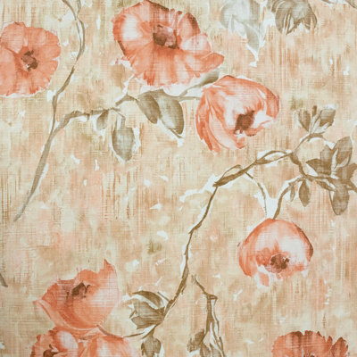 Galerie Julie Feels Home Orange Large Petunia Shimmery Flowers A4 Wallpaper Sample from B&Q