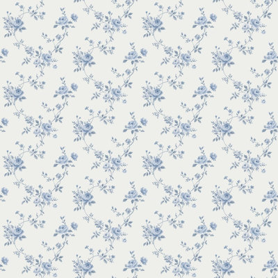 Galerie Miniatures 3 Blue Medium Rose Trail Smooth A4 Wallpaper Sample from B&Q