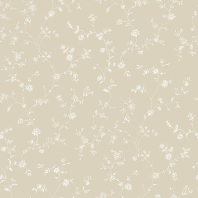 Galerie Miniatures 3 Cream White Floral Trail Smooth A4 Wallpaper Sample from B&Q