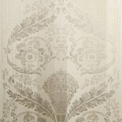 Galerie Adonea Nerites Cream Metallic Damask Stripe Smooth A4 Wallpaper Sample from B&Q