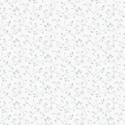 Galerie Miniatures 3 Blue White Small Floral Trail Smooth A4 Wallpaper Sample from B&Q