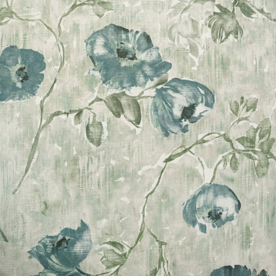 Galerie Julie Feels Home Green Large Petunia Shimmery Flowers A4 Wallpaper Sample from B&Q