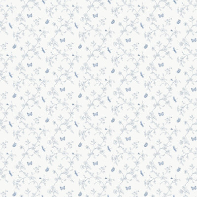 Galerie Miniatures 3 Blue White Small Floral Butterfly Dragonfly Smooth A4 Wallpaper Sample from B&Q