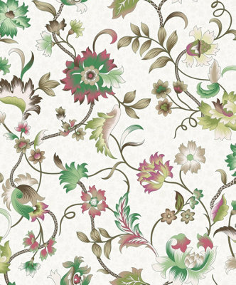 Galerie Heritage Green Floral Motif A4 Wallpaper Sample from B&Q
