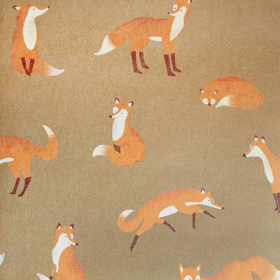 Galerie Great Kids Bronze Smooth Glitter Friendly Foxes A4 Wallpaper Sample from B&Q