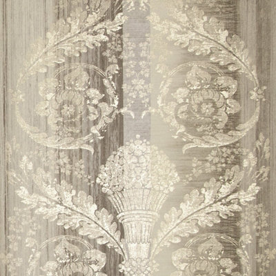 Galerie Adonea Nerites Taupe Metallic Damask Stripe Smooth A4 Wallpaper Sample from B&Q