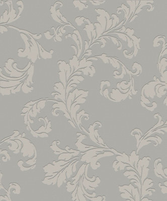 B&Q -  Emporium Grey Acanthus Trail Embossed A4 Wallpaper Sample
