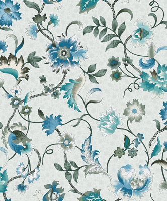 Galerie Heritage Blue Floral Motif A4 Wallpaper Sample from B&Q