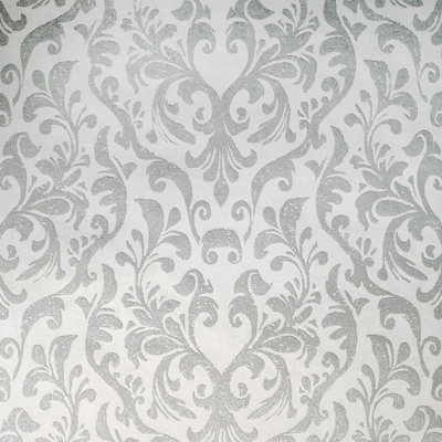 Galerie Urban Classics Frost Grey Notting Hill Metallic Loft Damask A4 Wallpaper Sample from B&Q