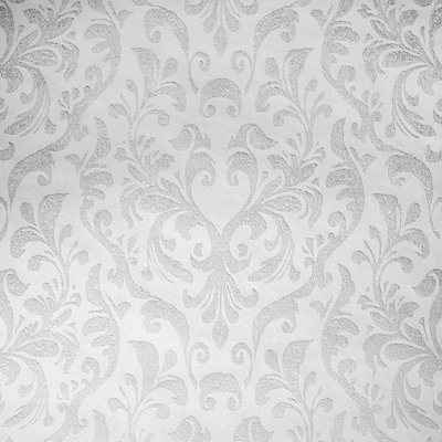 Galerie Urban Classics White Notting Hill Metallic Loft Damask A4 Wallpaper Sample from B&Q