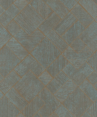 Galerie Odyssey Blue Copper Wood Mosaic Design A4 Wallpaper Sample from B&Q