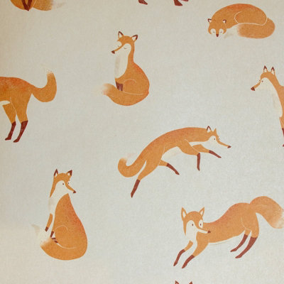 Galerie Great Kids White Smooth Glitter Friendly Foxes A4 Wallpaper Sample from B&Q