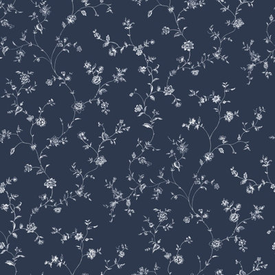 Galerie Miniatures 3 Blue White Floral Trail Smooth A4 Wallpaper Sample from B&Q