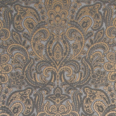 Galerie Adonea Ares Grey Copper Metallic Damask 3D Embossed A4 Wallpaper Sample from B&Q