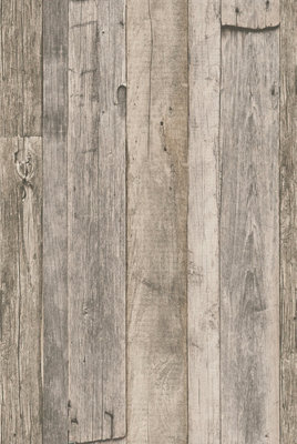 Galerie Beige Reclaimed Wood Effect Motif A4 Wallpaper Sample from B&Q