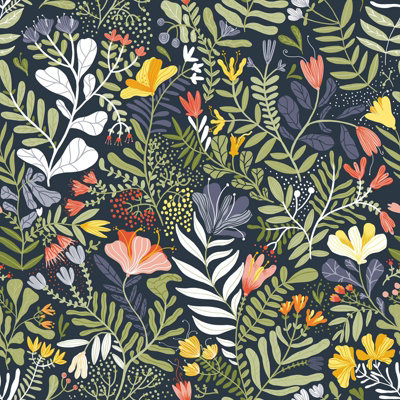 Galerie Sommarang Blue Wild Flowers A4 Wallpaper Sample from B&Q