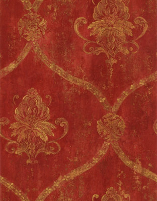 Galerie Classic Silks 4 Red Regal Damask A4 Wallpaper Sample from B&Q