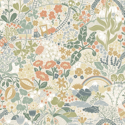 Galerie Resan Green Taget Train Journey A4 Wallpaper Sample from B&Q