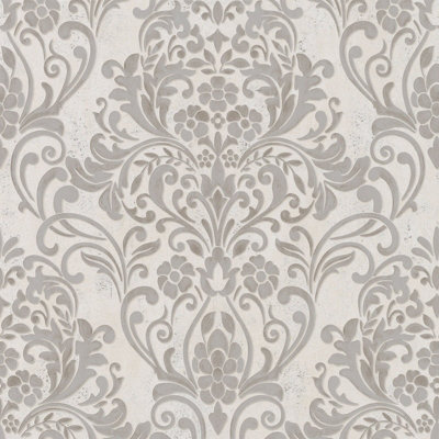 Galerie City Glam Greige Damask Embossed A4 Wallpaper Sample from B&Q