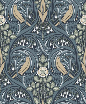Galerie Arts And Crafts Blue Patterned A4 Wallpaper Sample from B&Q