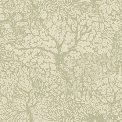 Galerie Hjarterum Collection Cream Olle Forest Leaf Motif A4 Wallpaper Sample from B&Q