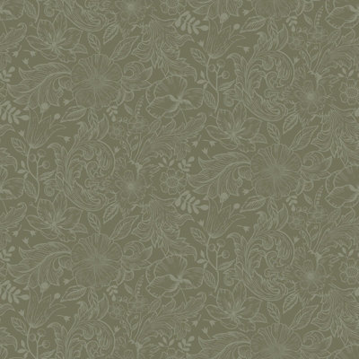 Galerie Sommarang Green Mono Flora A4 Wallpaper Sample from B&Q