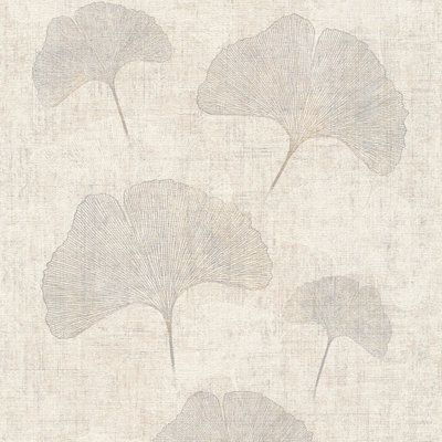 Galerie Havana Greige Ginkgo Leaf Textured A4 Wallpaper Sample from B&Q
