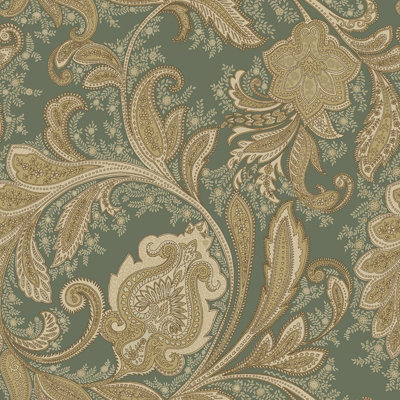 Galerie Elegance Green Paisley A4 Wallpaper Sample Dwp0355-01 from B&Q